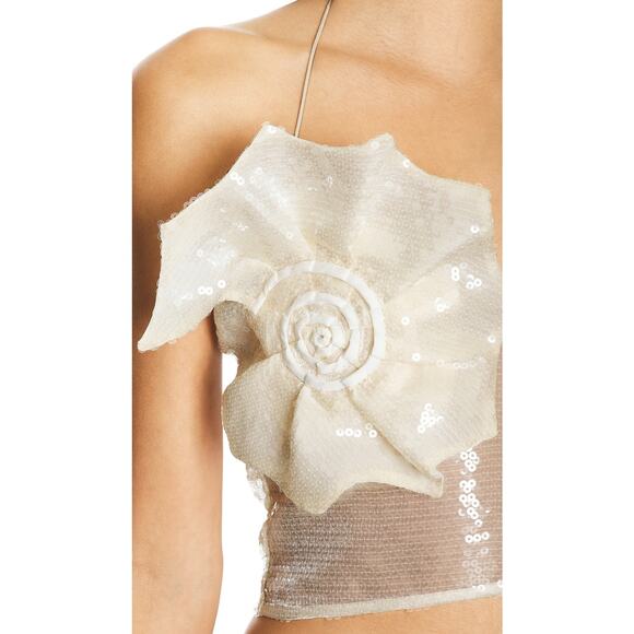 NWT Revolve Miscreants Harper Ivory Sequin Shell Embellished Sheer Cami Size 10 - Picture 1 of 5